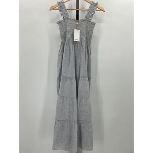 Quince Linen Pinstripe Tiered Maxi Dress